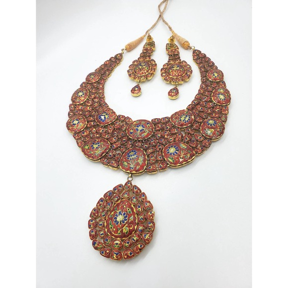 Indian 18Kt Rose Cut Diamond Necklace With Earrings - Picture 6 of 6